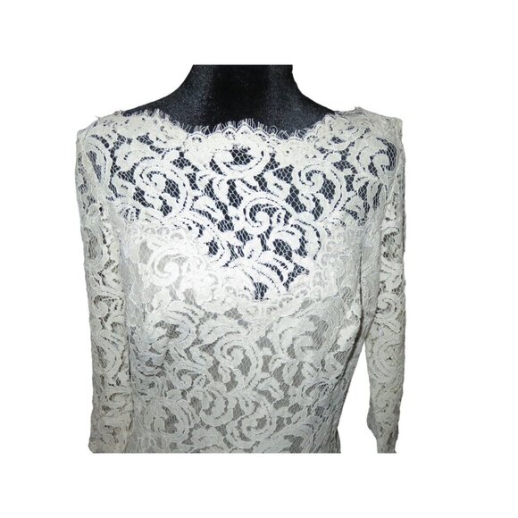 TADASHI Shoji Medallion Lace Two Tone White Cream  Mermaid Cut Formal Gown Dress - Picture 2 of 9